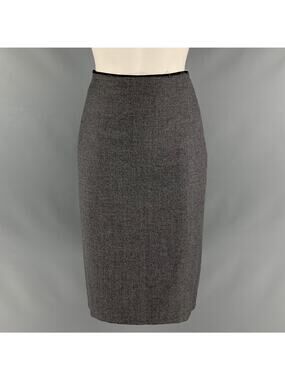TSUNODA Size 0 Grey Wool Polyester Pleated Pencil Mid-Calf Skirt